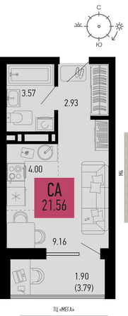 Планировка 1-комн 21,56, 21,62 м²