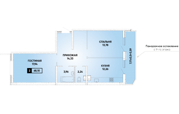 Планировка 2-комн 68,1 м²