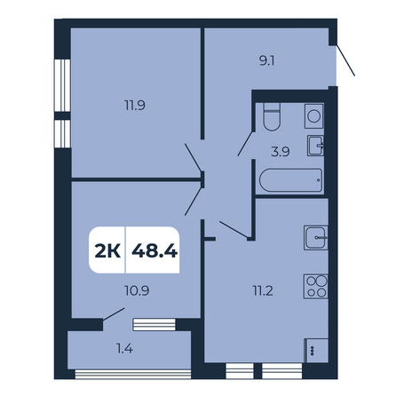 Планировка 2-комн 48,4 м²