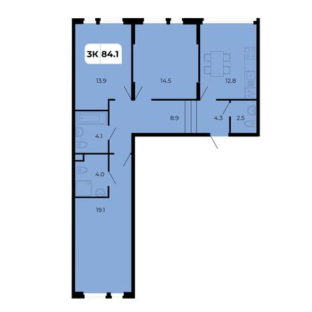 Планировка 3-комн 84,1 м²