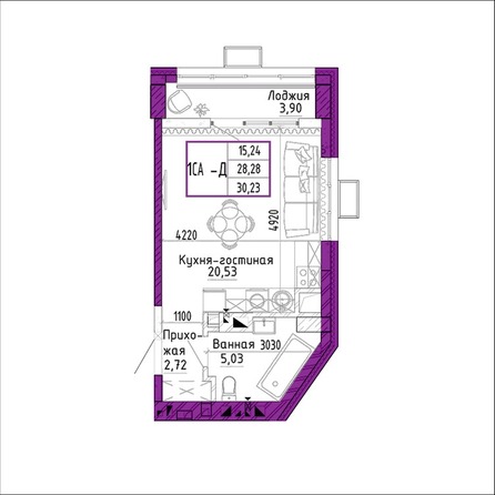Планировка Студия 30,23 м²
