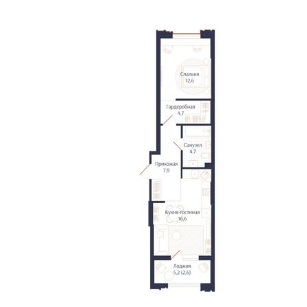 Планировка 1-комн 49,1 м²