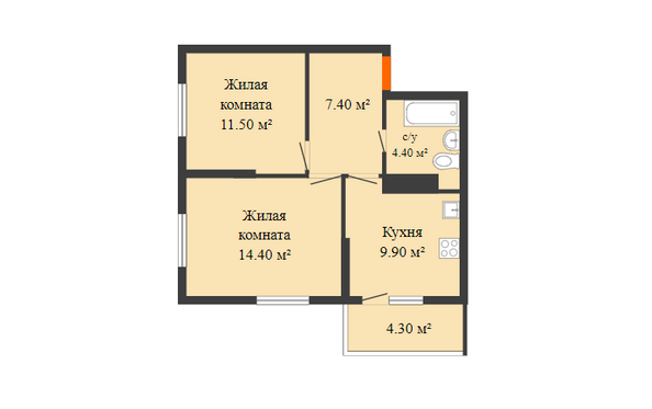 Планировка 2-комн 48,9 м²