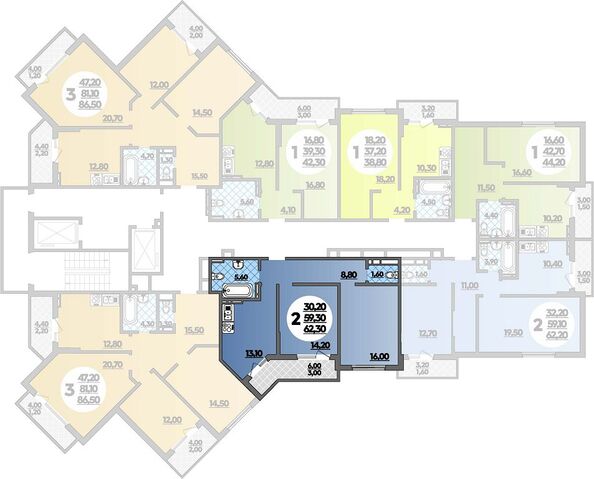 Планировка 2-комн 62,3 м²