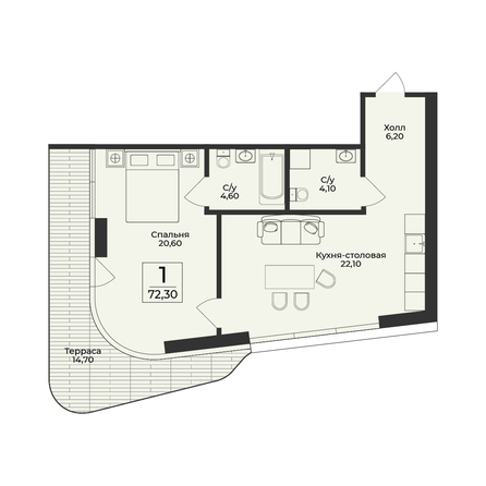 Планировка 2-комн 72,3 м²