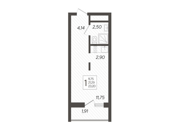 Планировка 1-комн 23,2 м²