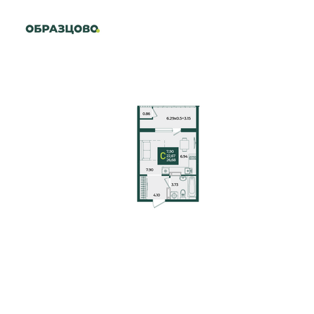 Планировка Студия 26,68 м²