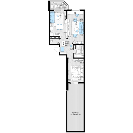 Планировка 2-комн 68 м²