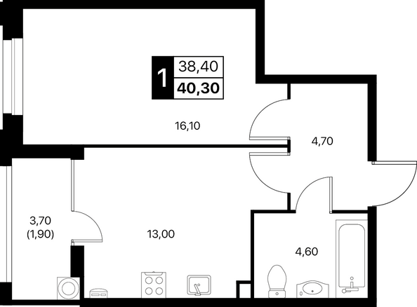 Планировка 1-комн 40,3 м²
