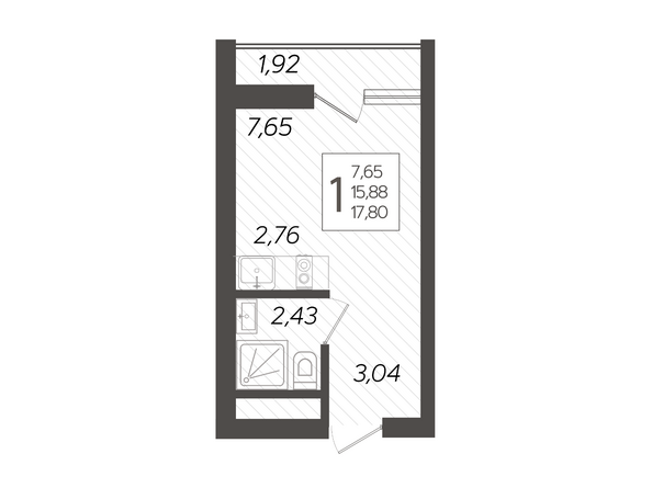 Планировка 1-комн 17,8 м²