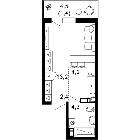 Планировка 1-комн 25,5 м²