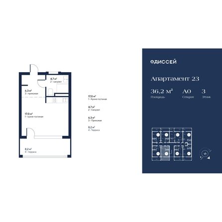 Планировка Студия 36,2 м²