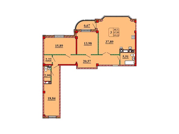 Планировка 3-комн 119,23 м²
