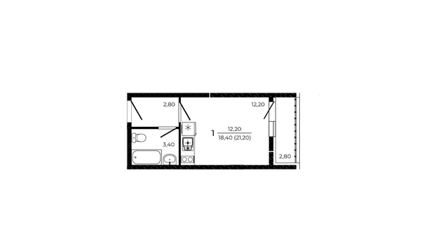 Планировка Студия 21,2 м²
