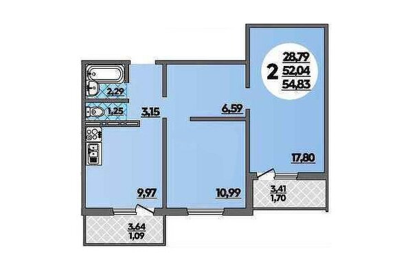 Планировка 2-комн 54,83 м²