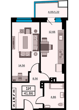 Планировка 1-комн 42,3 м²