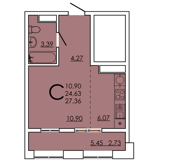 Планировка Студия 27,36 м²