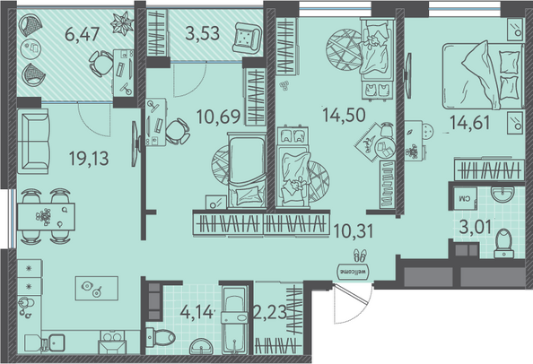 Планировка 3-комн 81,9 - 82,3 м²
