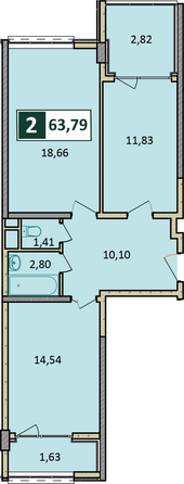 Планировка 2-комн 63,79 м²