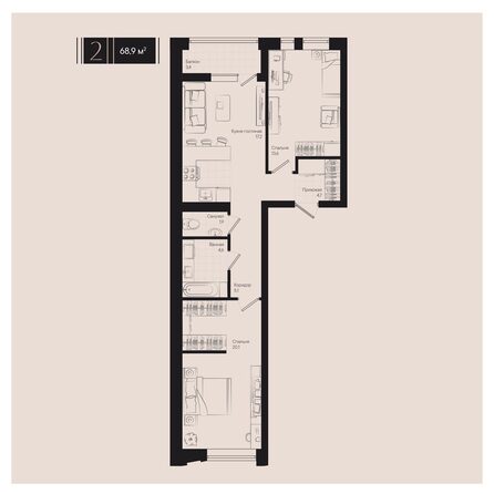 Планировка 2-комн 68,9 м²