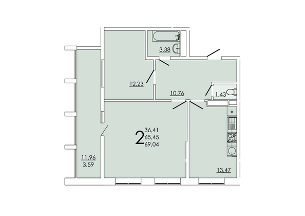 Планировка 2-комн 69,04 м²