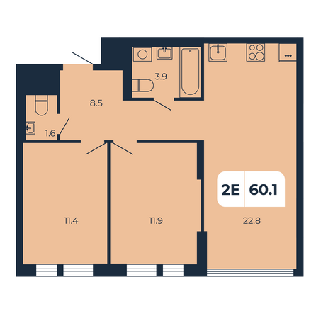Планировка 2-комн 60,1 м²