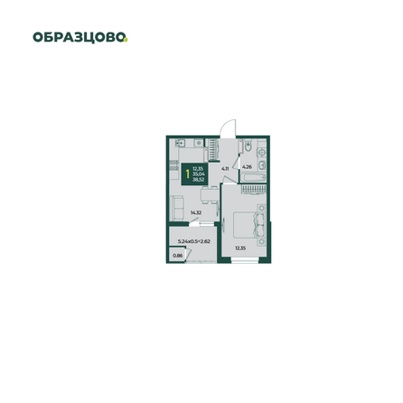 Планировка 1-комн 38,52 м²