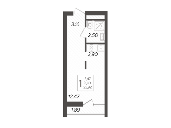 Планировка 1-комн 22,92 м²