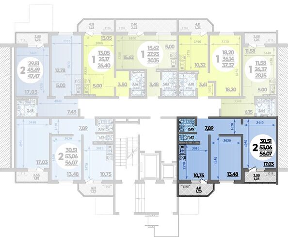 Планировка 2-комн 56,07 м²