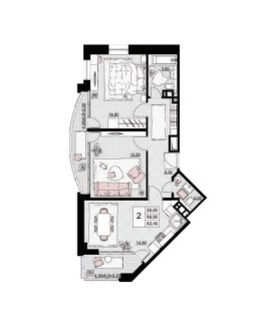 Планировка 2-комн 62,4 м²