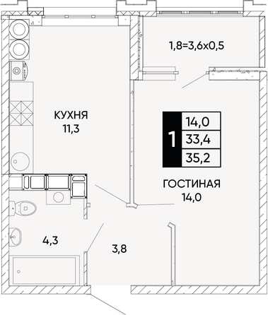 Планировка 1-комн 35,2 м²