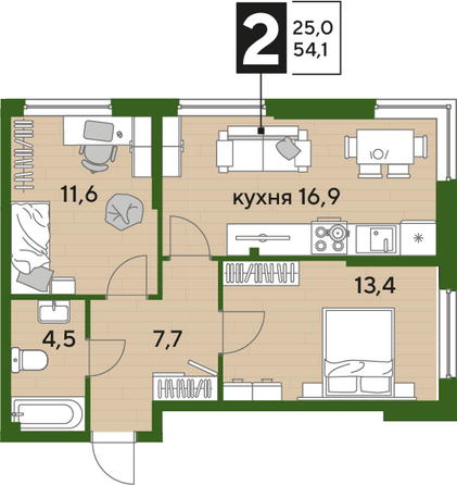 Планировка 2-комн 54,1 м²