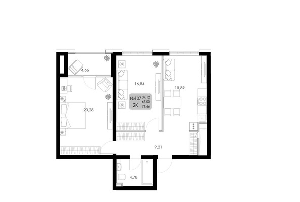 Планировка 2-комн 71,66 м²
