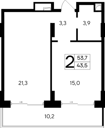 Планировка Апартамент 53,7, 53,9 м²