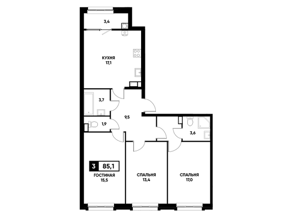 Планировка 3-комн 85,1 м²