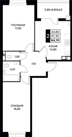 Планировка 2-комн 64,1 м²