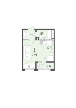 Планировка Студия 27,93 м²