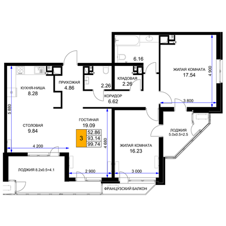 Планировка 3-комн 99,74 м²
