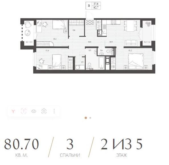 Планировка 3-комн 80,7 м²