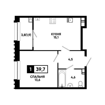 Планировка 1-комн 39,7 м²