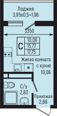 Планировка Студия 17,75 м²