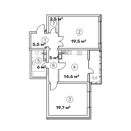 Планировка 2-комн 77,8 м²