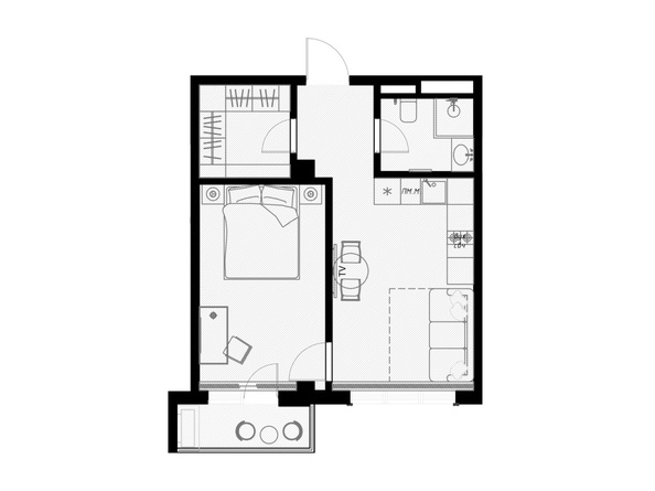 Планировка 1-комн 44,8 м²