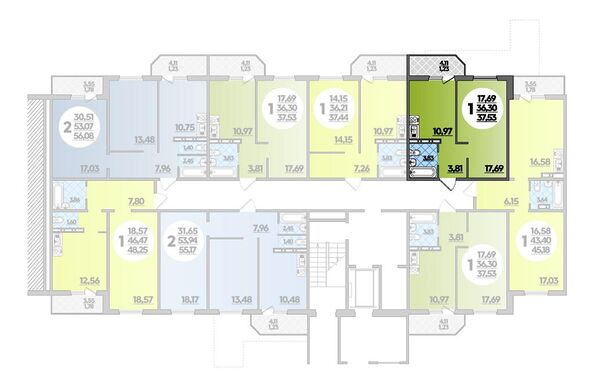 Планировка 1-комн 37,53 м²
