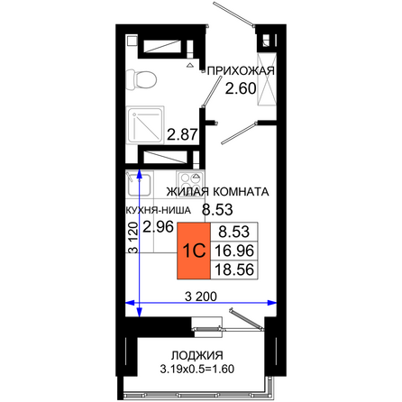 Планировка Студия 18,56 м²