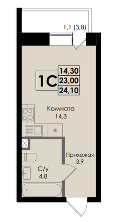 Планировка Студия 24,1 м²