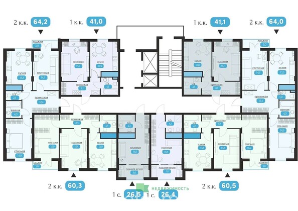 Планировка 1-комн 26,5 м²