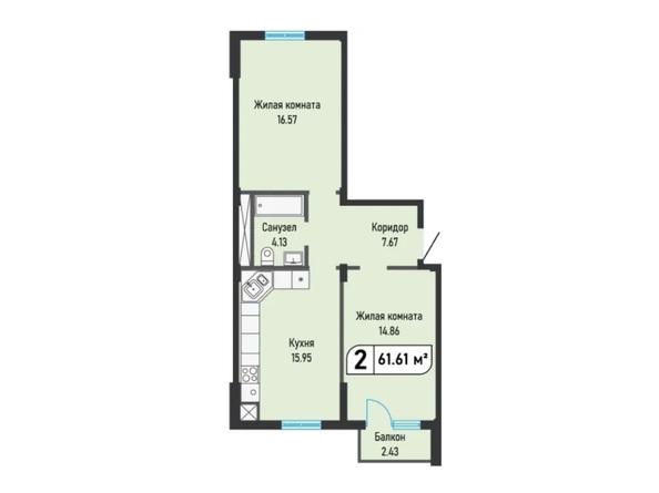 Планировка 2-комн 61,61 м²