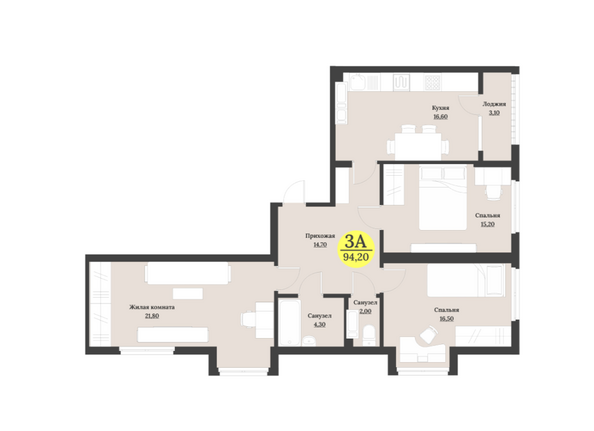 Планировка 3-комн 94,2 м²