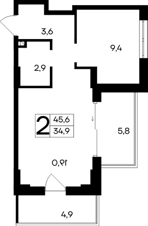 Планировка Апартамент 45,6, 45,8 м²